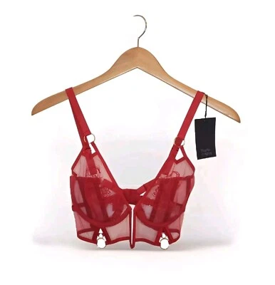 Sujetador Thistle and Spire Tigris para mujer talla 32E malla bordada carmesí tigre nuevo con etiquetas Foto 1 de 4