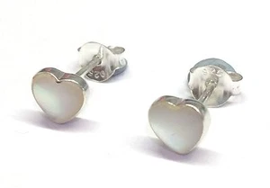 Handmade 925 Sterling Silver Mother Of Pearl Heart Stud Earrings with Gift Bag - Picture 1 of 5