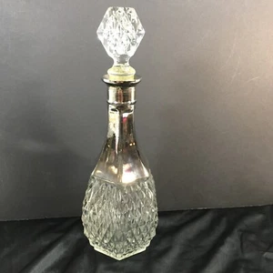 Botella jarra de vidrio prensado vintage acabado plateado diamante elegante barware - Imagen 1 de 5