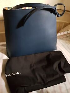 Paul Smith Leather Navy Satchel With Swirl Trimmings On The Sides
