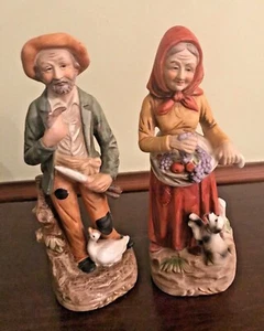 Vintage HOMCO Old Man & Old Woman Farm Couple Porcelain Figurines 8" tall - Picture 1 of 6