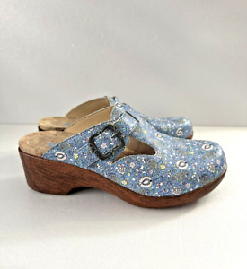 New ALEGRIA Size 10.5-11 41 Selina Floral Smooth Jazz Blue Leather Clogs Comfort