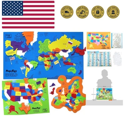 Rompecabezas de mapología y mapa del mundo con banderas, capiteles, pegatinas | Juguete educativo... Foto 1 de 4