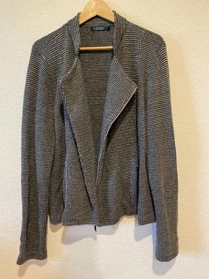 Cárdigan Suéter Ralph Lauren L Ojo de Pájaro Gris Marfil Ecuestre Dinero Antiguo Preppy Foto 1 de 4