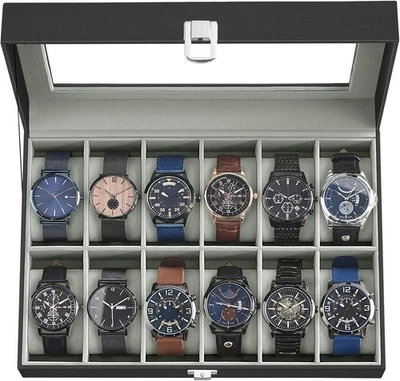 Caja para Relojes de Hombre Estuche para 12 Relojes Organizador Relojes Duradero Foto 1 de 4