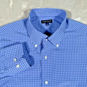 Camicia artigianale Peter Millar Crown uomo grande blu Gingham plaid performance nuova senza etichette - Foto 1 di 13