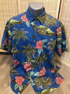Cooke Street Hawaiian Button Up Shirt Medium M Blue and Green (H492) - Picture 1 of 10