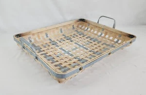Woven Basket Tray Farmhouse Rustic Decor Natural Color Wood & Galvanized Steel - Picture 1 of 8