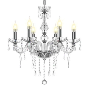 Modern Elegant Crystal Chandelier 6 Lights Pendant Ceiling Lighting Fixture E12 - Picture 1 of 10