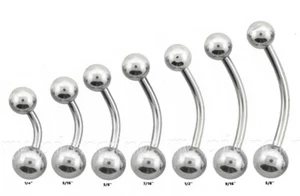 14G Surgical Steel Navel Ring Belly Button Ring with 5mm & 6mm Ball 1/4" to 5/8" - Picture 1 of 3