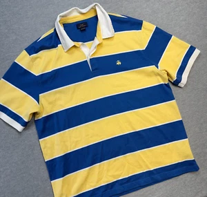 Brooks Brothers Shirt Mens XL Rugby Polo Yellow Blue Colorblock Stripe Preppy - Picture 1 of 8