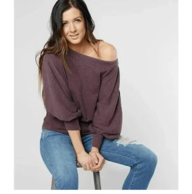 Free People Women's Willow Washed Purple Oversized Thermal Top Sz S cotton blend - Image 1 of 4