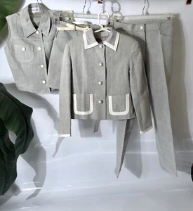 Loredana Italian Designer 4  Piece Linen Suit Girls Size Euro 70 Original $325 - Picture 1 of 12