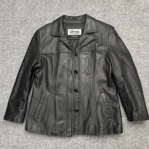 Pelle Studio Jacket Womens Large Black Leather Wilsons Button-Front Long Sleeve - Picture 1 of 10