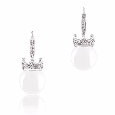Orrous 18k Gold Plated White Simulated Pearl Cubic Zirconia Crown Drop Earrings - Image 1 of 4