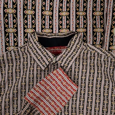 Vintage Guess French Flip Cuff Casual Shirt Size L Baroque Stripe Print - Image 1 of 4