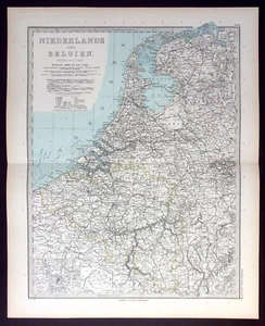 NETHERLANDS, BELGIUM, original antique map, Stieler 1889 - Picture 1 of 5
