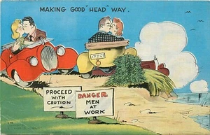 Making Out Danger Men At Work Lovers Lane Comic Postcard - Picture 1 of 2