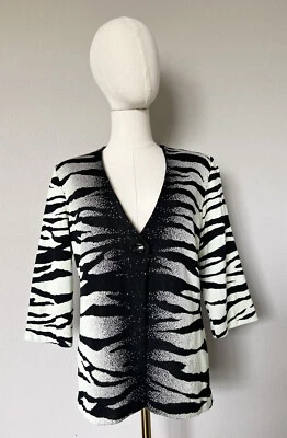 Женский кардиган Ming Wang размер S черный зеленый зебра анималистический принт рукав 3/4 куртка - Изображение 1 из 4