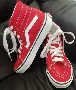 VANS Kids Old Skool SK-8 Hi Racing Red/White Suede High Top Sneakers Shoes Sz 1 - Picture 1 of 7