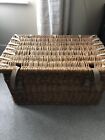 Large Wicker Linen Basket Toy/Log Box Leather Straps,  Vintage