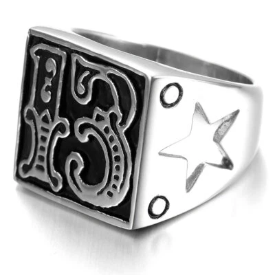 Celtic Lucky Star Thirteen Ring Stainless Steel Number 13 Biker Ring Men Women - Image 1 of 4