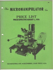 The Micromanipulator Co. MM Price List ~ Prices Effective August 1, 1976 - Picture 1 of 3