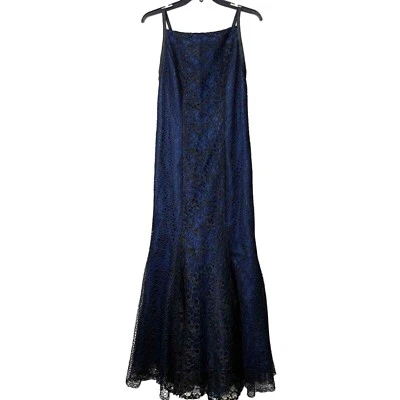 Vestido negro de ganchillo Monique Lhuillier para mujer talla 6 azul sirena brillante Foto 1 de 4