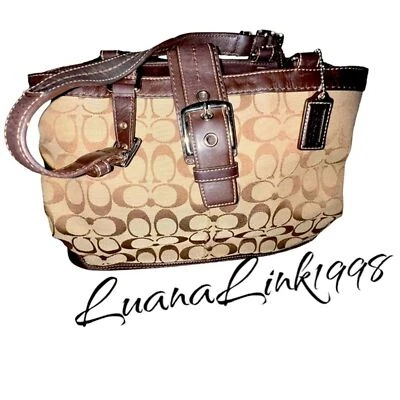 Bolsa satchel Coach autêntica Hampton F12643 marrom assinatura - Imagem 1 de 4