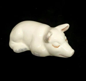 Figura de cerdo vintage de cerámica esmaltada crema rosa gris 3,25" L - Imagen 1 de 7