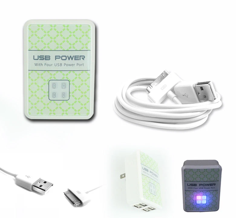 20 4 USB PORT HOME WALL ADAPTER+6FT CORD CHARGER SYNC WHITE FOR IPHONE IPOD IPAD - Image 1 of 1