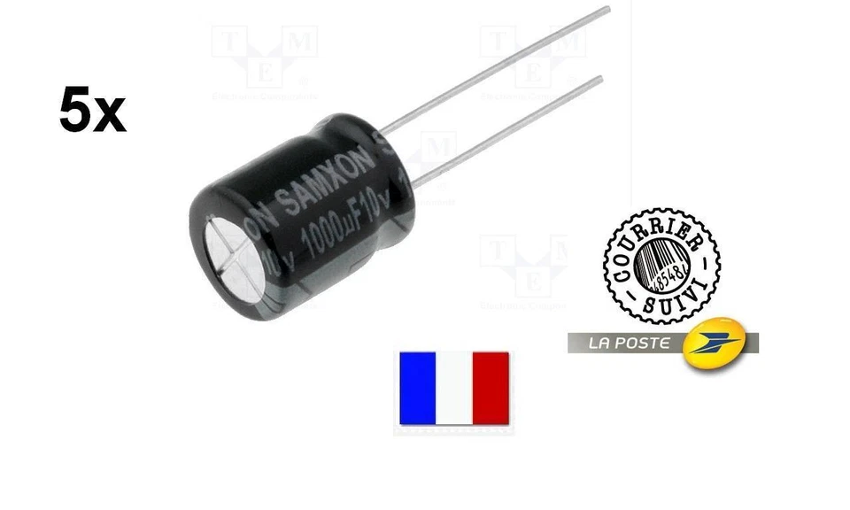 LOT 5X Condensateur chimique Radial 1000uF 1000µF 10V 105°C  - Photo 1/1