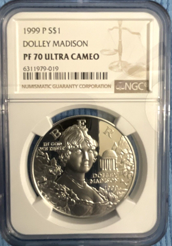 1999 P DOLLEY MADISON Silver Dollar Commemorative NCG S$1 PF 70 ULTRA CAMEO - Image 1 of 2