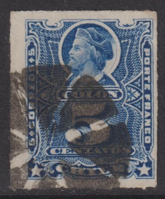 CHILE   1883/89  5c  Good used with Fancy Cork Cancel   (p118)  - Image 1 of 1