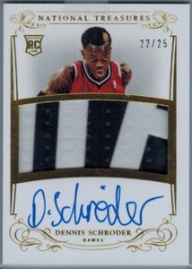 2013-14 National Treasures Gold Dennis Schroder JSY AU RC /25, RC,NT, RPA, Rookie