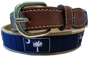 South Carolina Flag Leather Belt, Unisex Kids Navy Khaki Canvas - Picture 1 of 5
