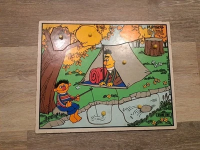 Rompecabezas de madera vintage Disney 8 x 11 marco Playskool 1989 Big Bird Ernie Burt Foto 1 de 4