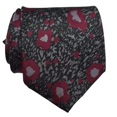 Corbata de seda tejida Prince Gino gris y rojo patrón floral Italia Foto 1 de 4