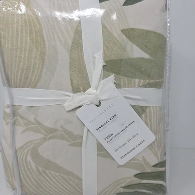 Pottery Barn Fern Embroidered Leaves Duvet Cover Bedding King - Image 1 of 2