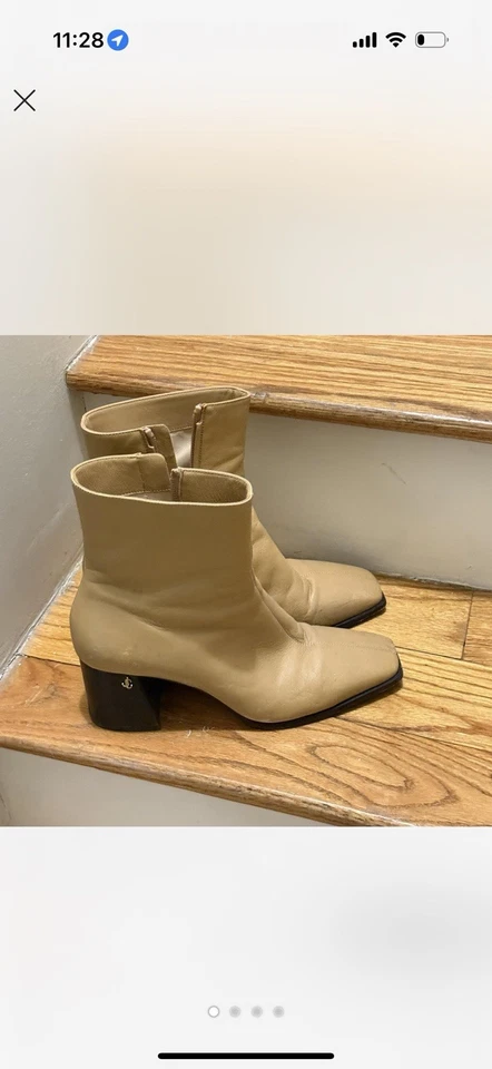 Jimmy Choo Bryelle Botín de Cuero Marrón Tostado Puntera Cuadrada Costura Mantequilla Ron Foto 1 de 4