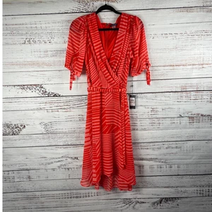 Tommy Hilfiger Women's Size 12 Red Striped High Low Wrap Dress - Picture 1 of 8