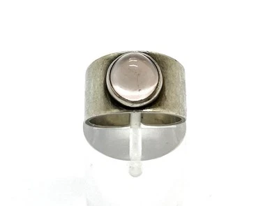 835/- Silberring, Rosenquarz, Cabochon, Vintage, Gr. 52, offene Ringschiene - Bild 1 von 3