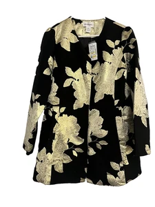 PECK & PECK Women's Black Gold Metallic Floral  Jacket Size L NWT - Picture 1 of 6