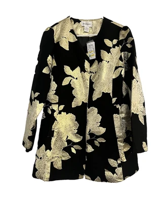 PECK & PECK Women's Black Gold Metallic Floral  Jacket Size L NWT - Image 1 of 4