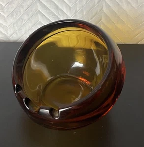 Vintage Viking Glass Amber Ashtray Round Orb EUC Sphere MCM Man Cave Heavy Cool - Picture 1 of 9