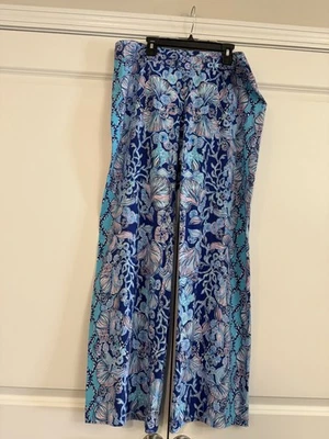 Lilly Pulitzer Bal Harbour Palazzo Pant Sz Large L Pink Blue Floral Print - Image 1 of 4