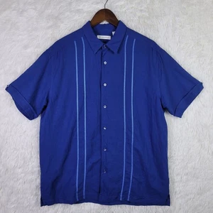 Large Cubavera Men's Blue Linen Cotton Blend Shirt Embroidered Beachy Vacation - Picture 1 of 9