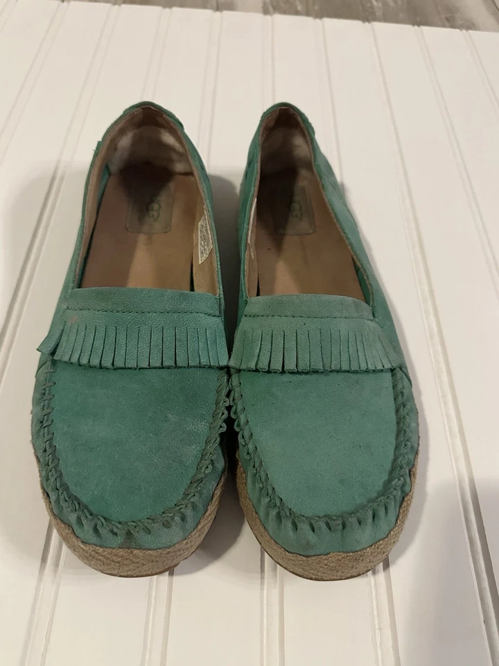 Mocassins femininos Ugg Marrah 9.5 camurça azul-petróleo sapatos confortáveis - Imagem 1 de 4