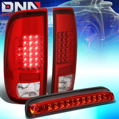PAR DE LANTERNA TRASEIRA FULL LED FIT 99-07 FORD SUPER DUTY + TERCEIRA LÂMPADA DE FREIO CROMADA/VERMELHA - Imagem 1 de 4
