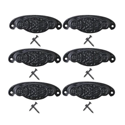 Armario Floral Negro Cajón Taza Cubo Tirador Hierro Forjado 3.75" Wx1.37" H Paquete de 6 Foto 1 de 4